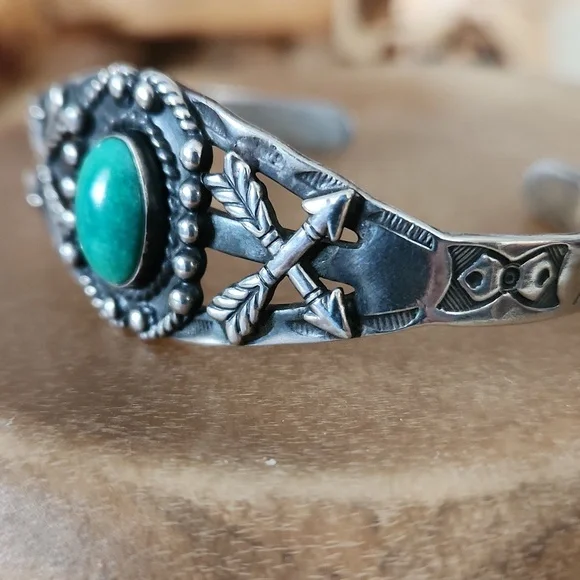 Cool Vintage Native American Turquoise Fred Harvey Cuff Bracelet 💚🎁🩶 - Picture 3 of 15